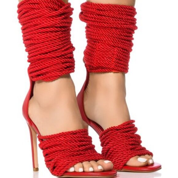 AZALEA WANG " TOTALLY KNOTTED UP"  RED KNOTTED SANDAL (BRAND NEW!!) - Picture 1 of 5